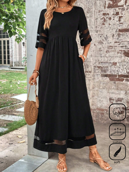 Fashion Short Sleeve Crew Neck Plain Loose Maxi Dress
