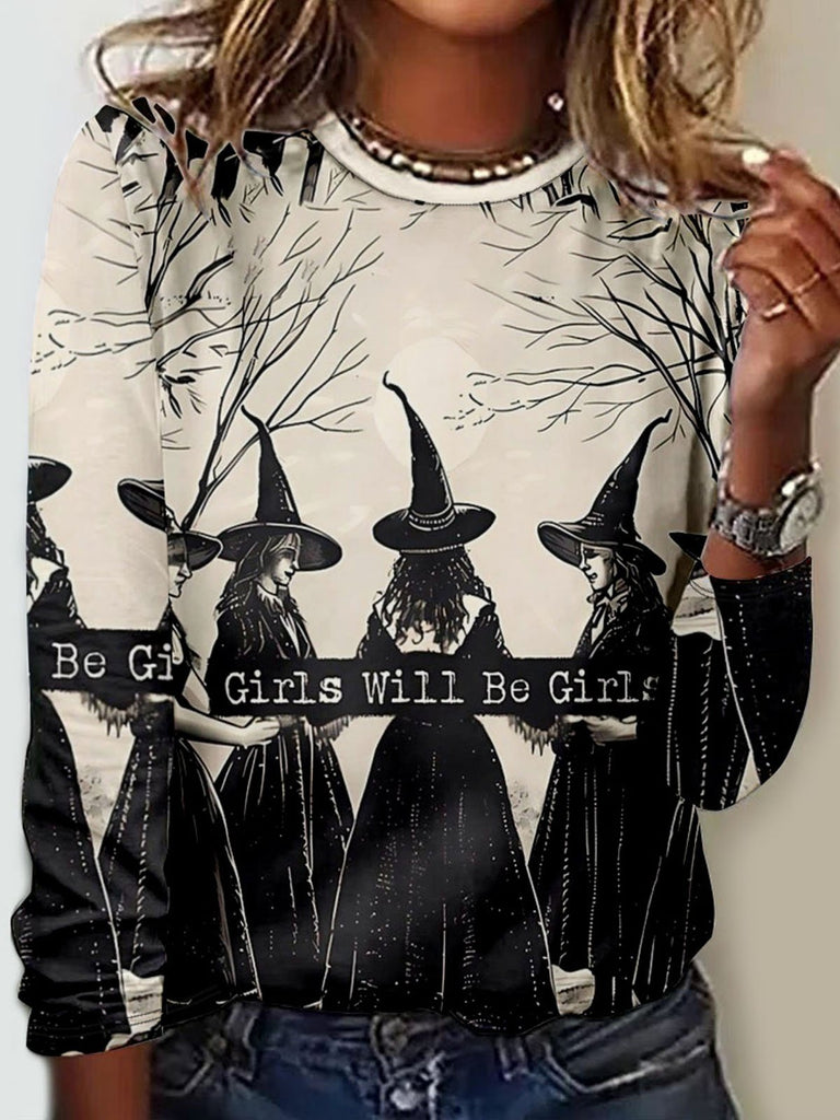 Fashion Crew Neck Long Sleeve Halloween Casual Regular T-Shirt