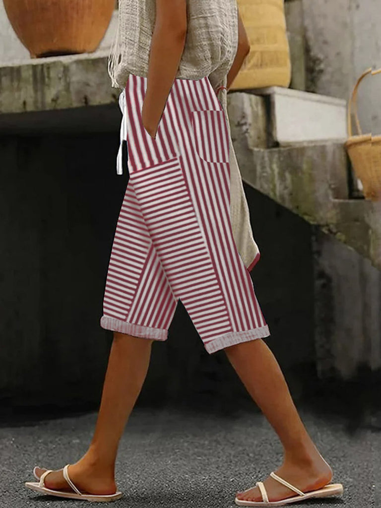 Fashion Striped Loose Fifth Pants