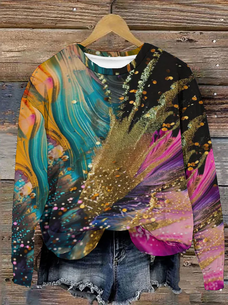 Fashion Crew Neck Long Sleeve Ombre Casual Regular Sweatshirt