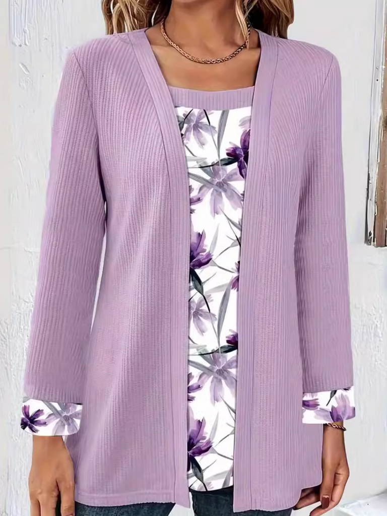 Fashion Long Sleeve Square Neck Floral Loose Regular Blouse