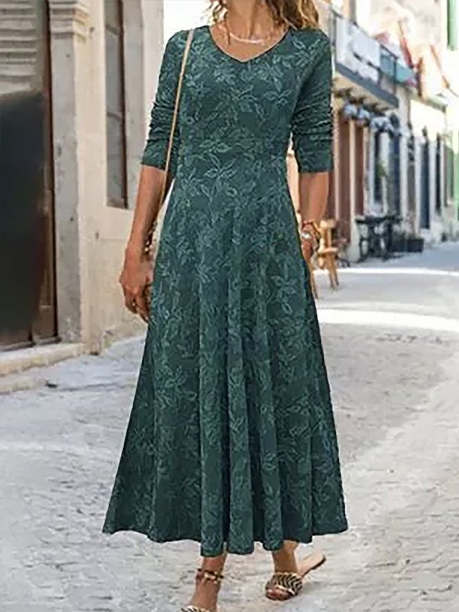 Fashion Long Sleeve Hoodie Floral Loose Maxi Dress