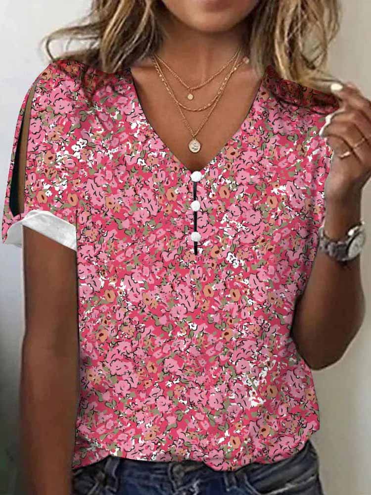 Casual Short Sleeve Floral Fashion Regular Blouses