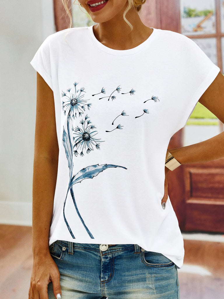 Crew Neck Short Sleeve Floral Fashion Regular T-Shirt