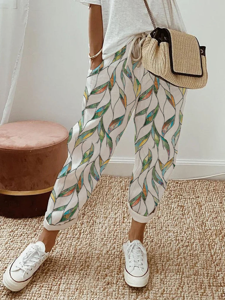 Fashion Geometric Lace-Up Lace-Up Loose Long Pants