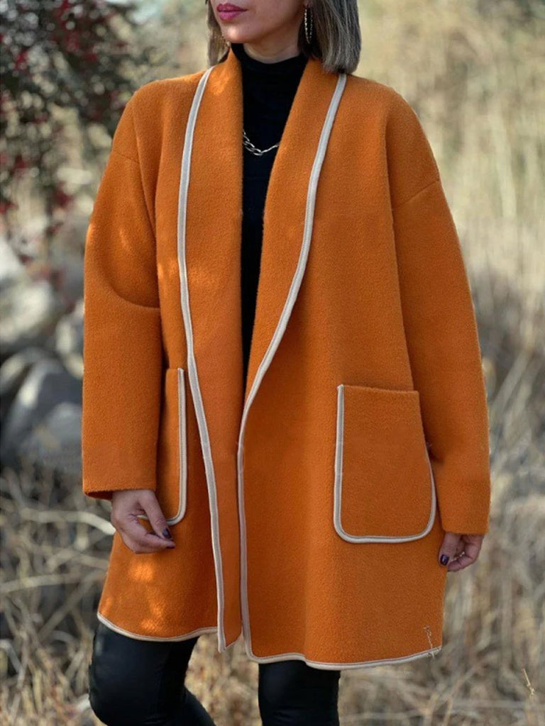Loose Lapel Collar Long Sleeve Plain Fashion Mid-Long Coat