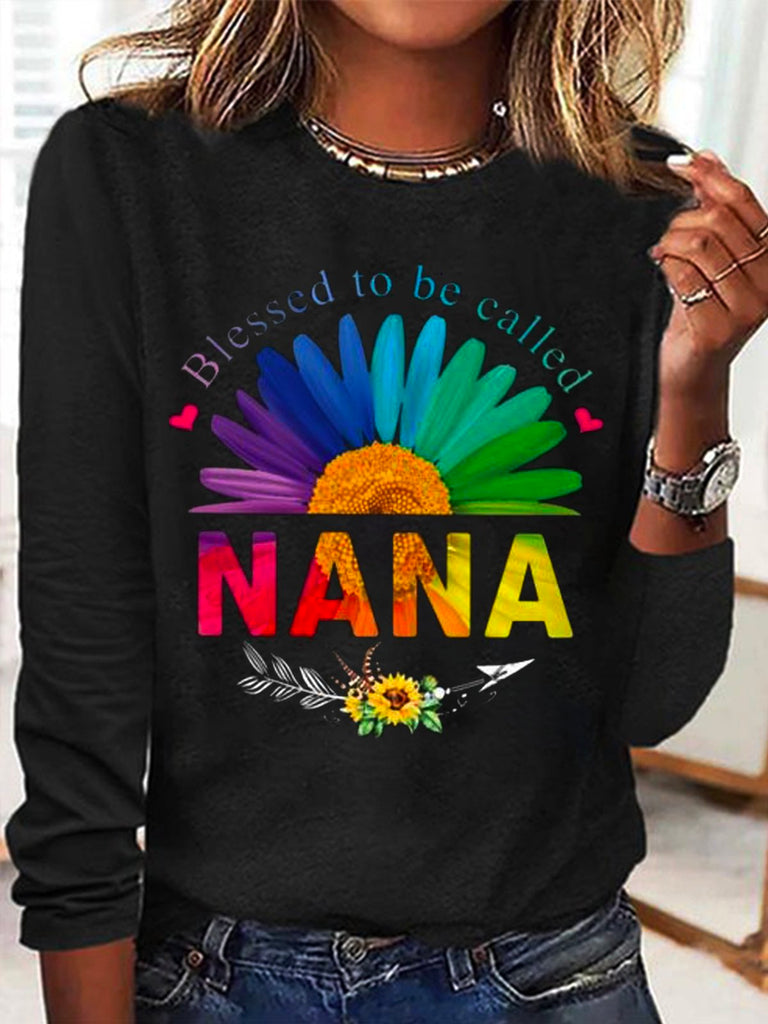 Fashion Crew Neck Long Sleeve Letter Pattern Casual Regular T-Shirt