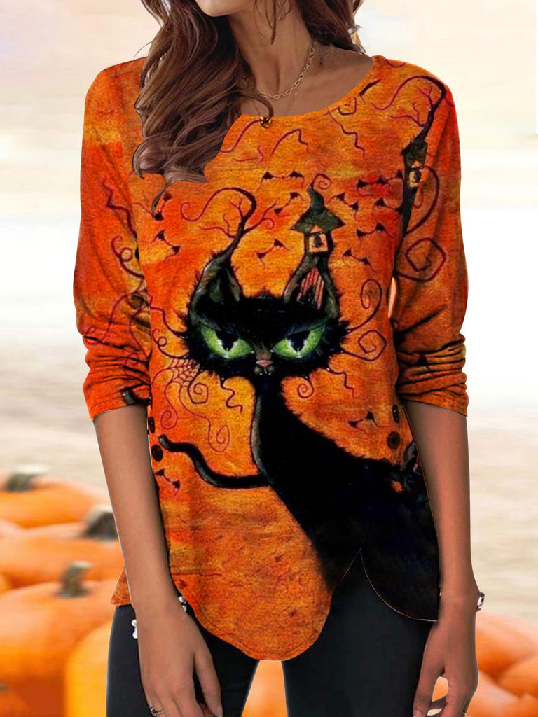 Loose Crew Neck Long Sleeve Animal Picture Fashion Regular T-Shirt