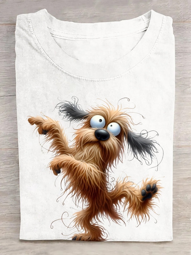 Casual Short Sleeve Crew Neck Dog Fashion Regular T-Shirt