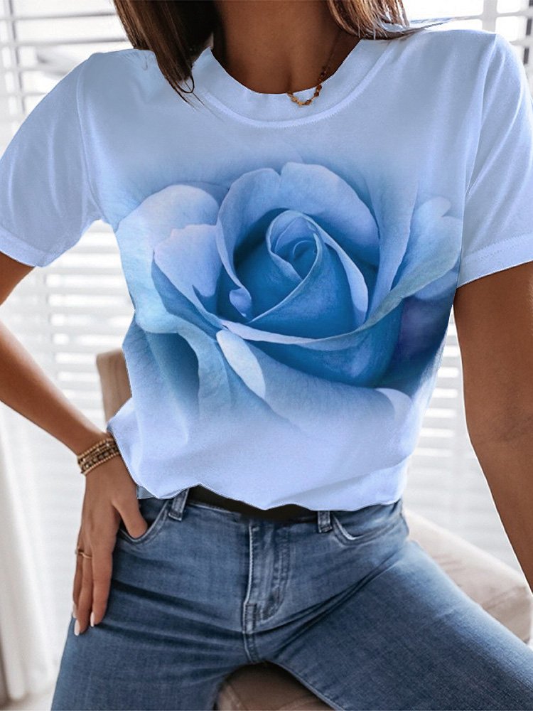 Casual Short Sleeve Crew Neck Floral Fashion Regular T-Shirt