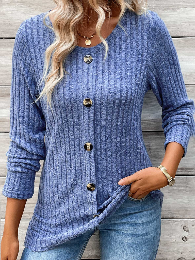 Fashion Crew Neck Long Sleeve Plain Regular Blouses