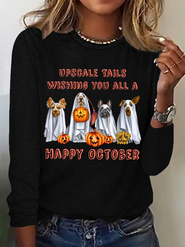 Fashion Crew Neck Long Sleeve Halloween Casual Regular T-Shirt