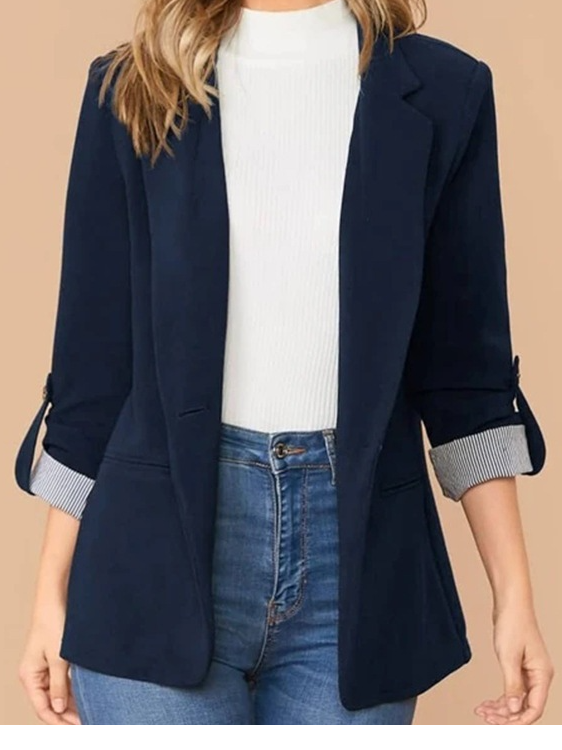 Loose Long Sleeve Color Block Fashion Regular Blazers