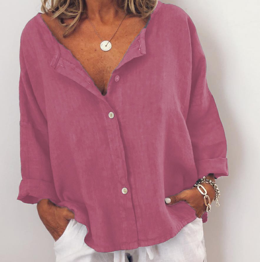 Loose Long Sleeve Shirt Collar Plain Fashion Regular Shirt