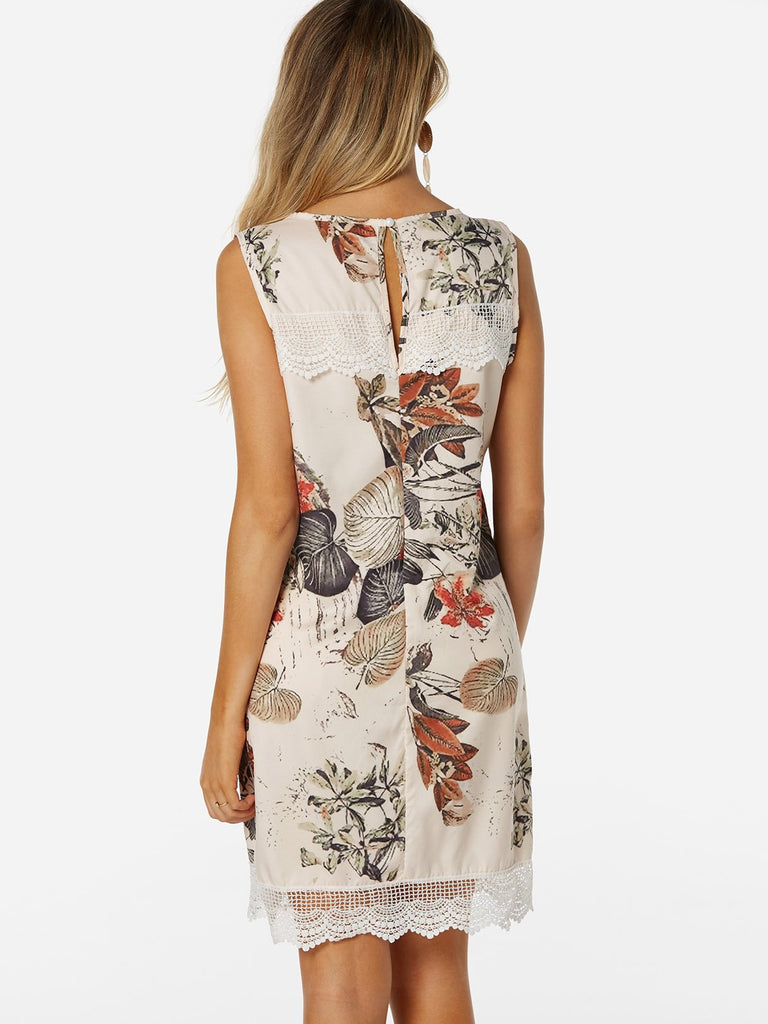 Womens Beige Floral Dresses