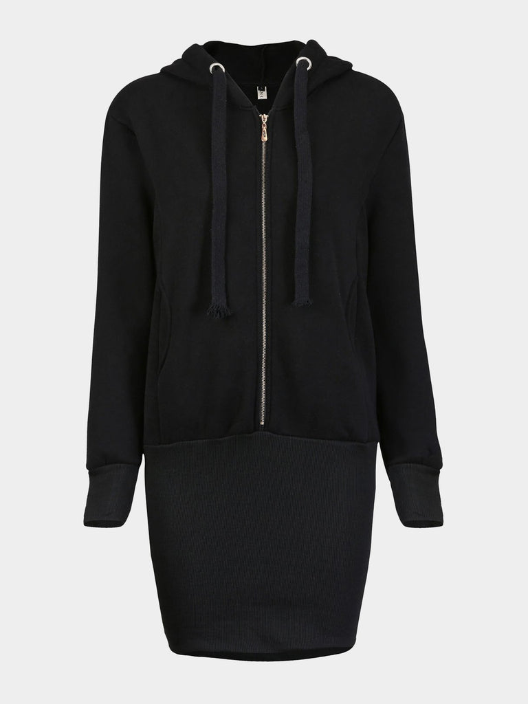 Black Casual Hooded Dress