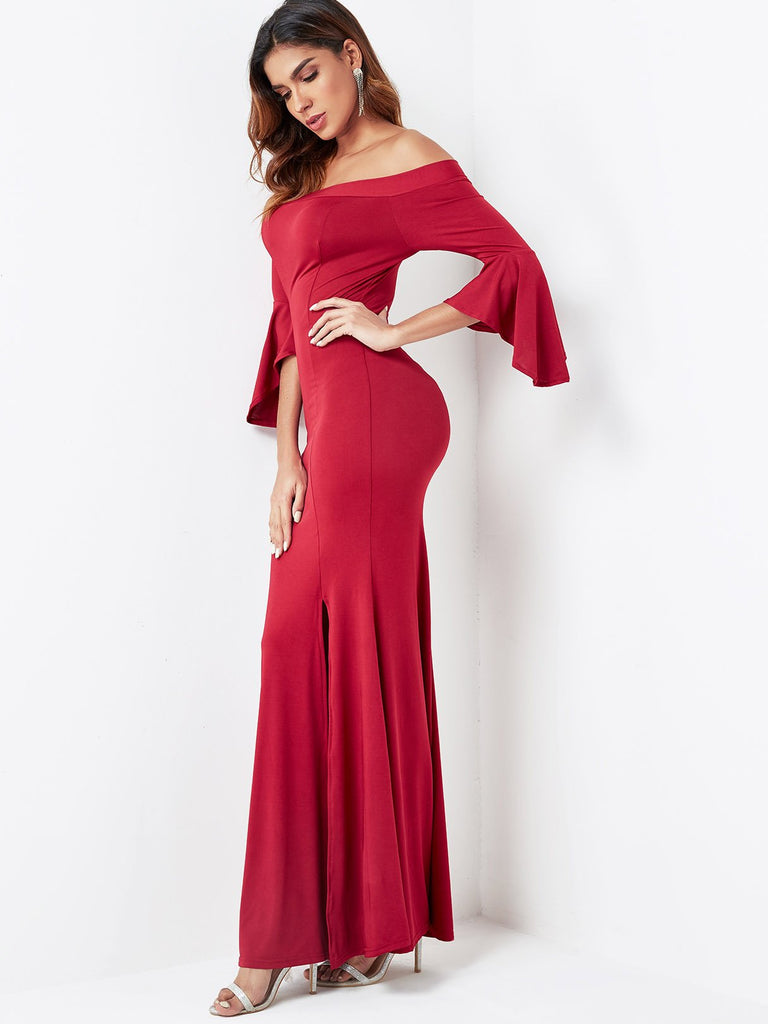 Ladies Burgundy Off The Shoulder Dresses
