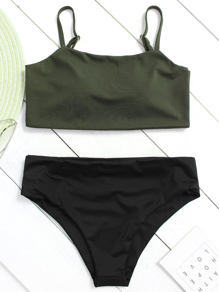 Sleeveless Green High-Waisted 2 Piece Bikini
