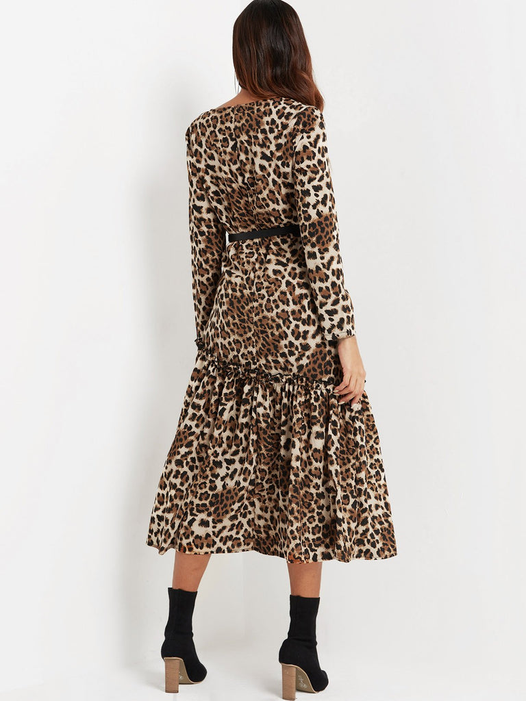 Womens Leopard V-Neck Dresses