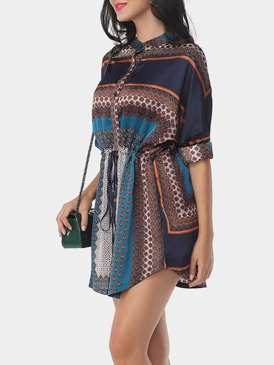 Long Sleeve Tribal Print Mini Dress