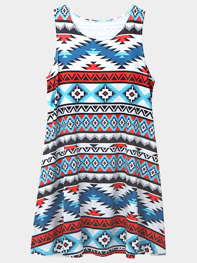 Crew Neck Sleeveless Geometrical Mini Dress