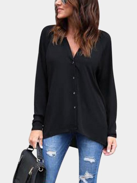 Plain Long Sleeve Black Blouse