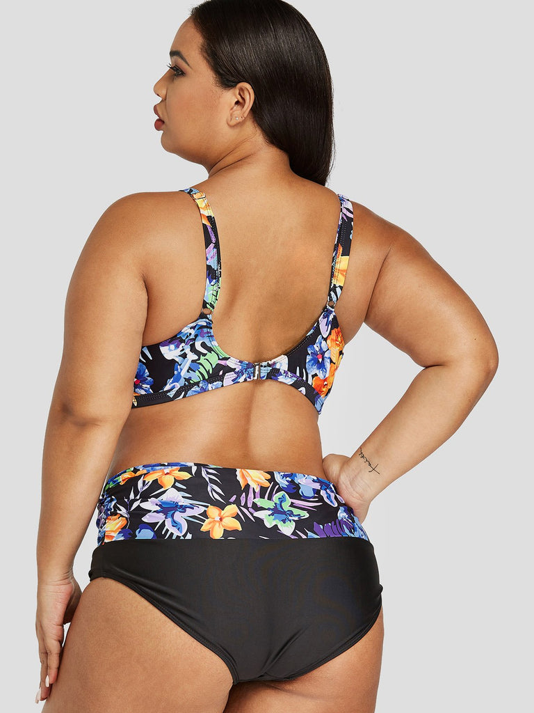 Womens Floral Print Plus Size Swimwear