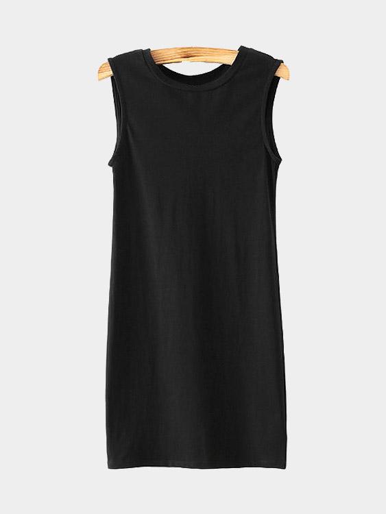 Black Crew Neck Sleeveless Cut Out Mini Dress