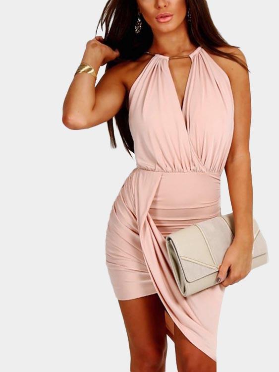 Pink Halter Sleeveless Backless Bodycon Dresses