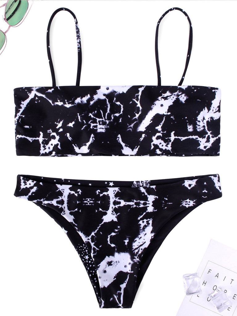 Tube Top Sleeveless Printed Spaghetti Strap Two Piece Bikinis