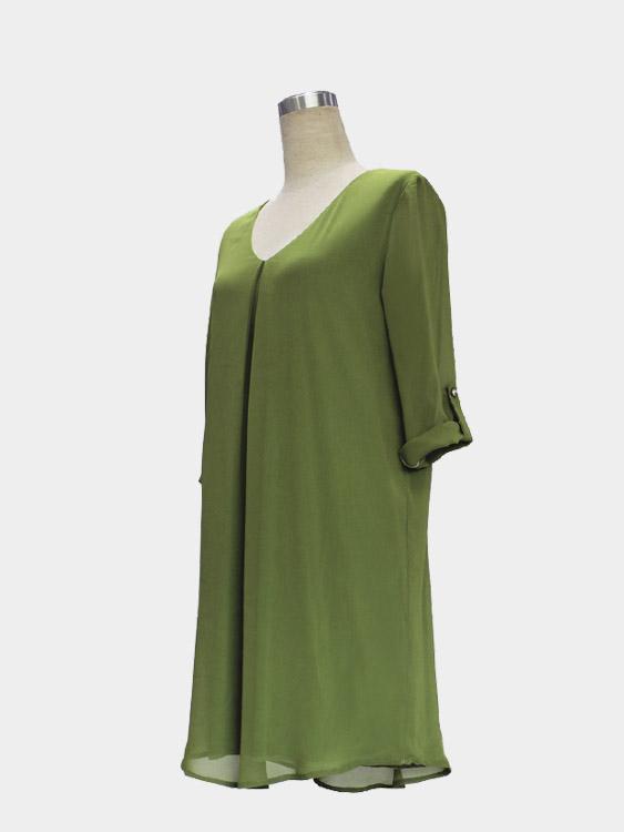 Green Chiffon Drawstring Fully Lineddress