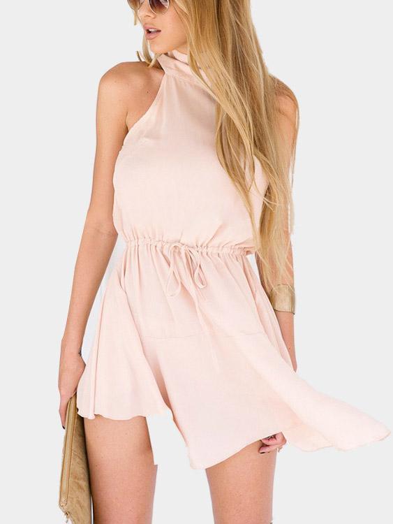 Crew Neck Sleeveless Cut Out Curved Hem Mini Dress