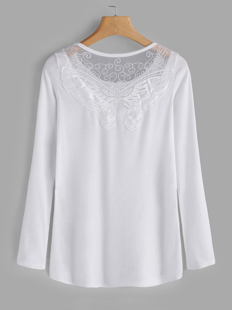 Round Neck Lace Long Sleeve Tee