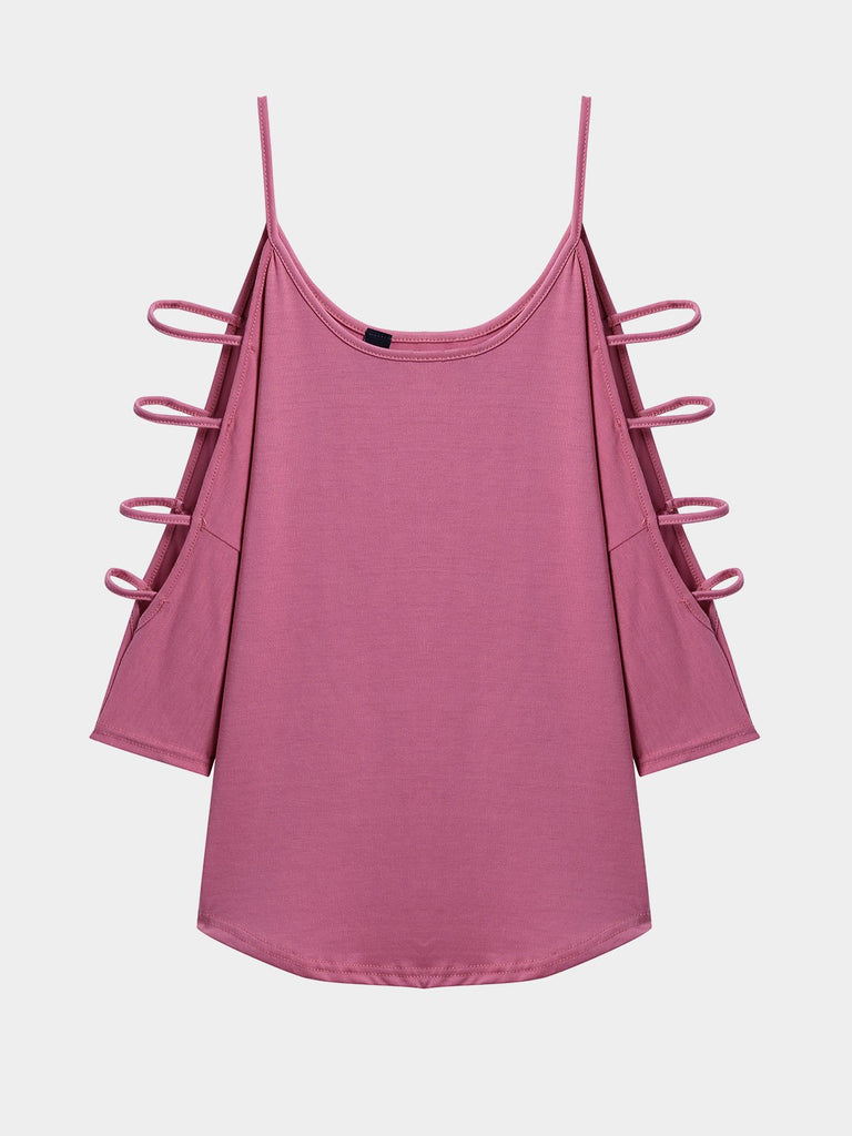 Cold Shoulder Long Sleeve Pink T-Shirts