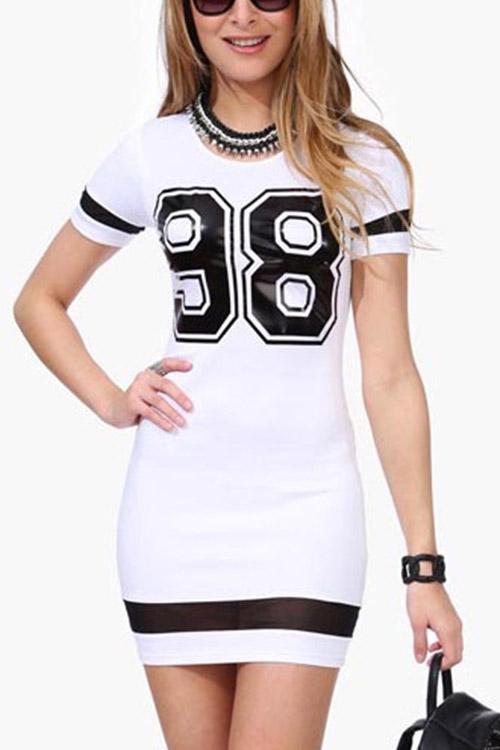 White Round Neck Short Sleeve Letter Mini Dresses