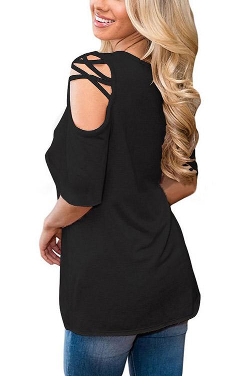 V-Neck Cold Shoulder Short Sleeve T-Shirts