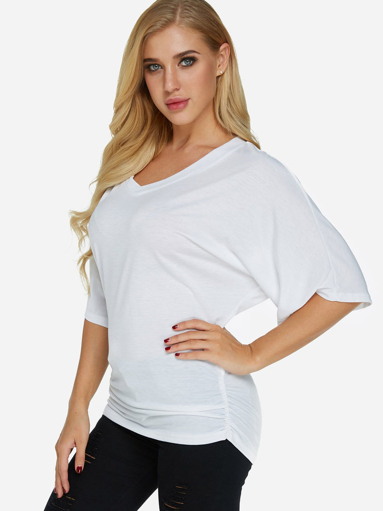 V-Neck Pleated Half Sleeve T-Shirts