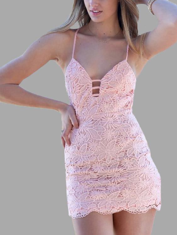 Neck Crochet Lace Backless Cami Mini Dresses