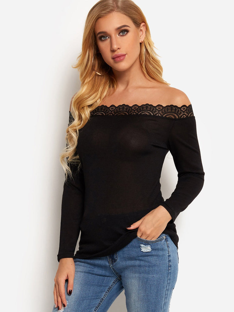 Off The Shoulder Lace Long Sleeve Top