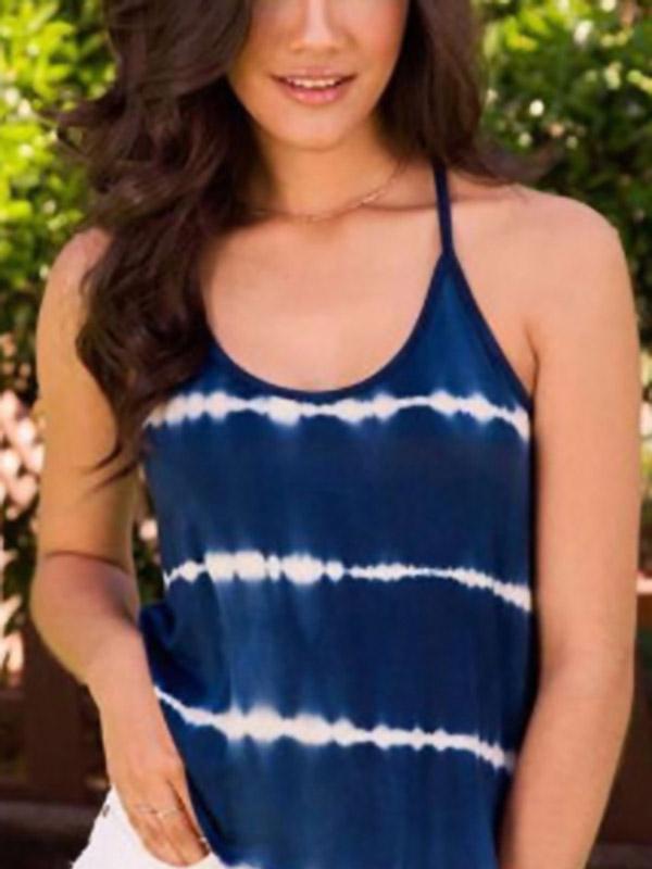 Halter Stripe Sleeveless Dark Blue Camis