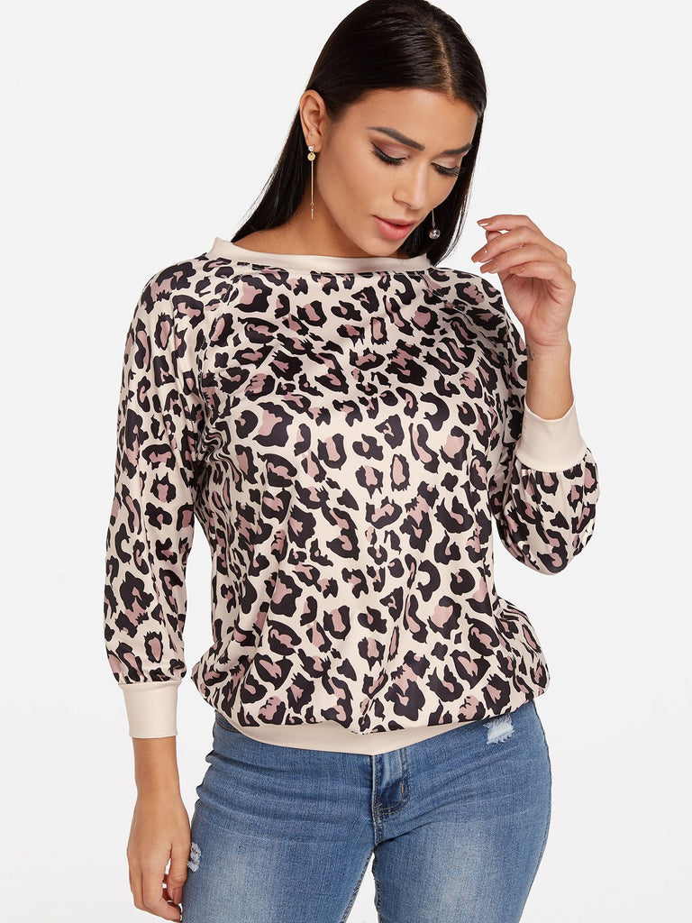 Round Neck Leopard Long Sleeve T-Shirt