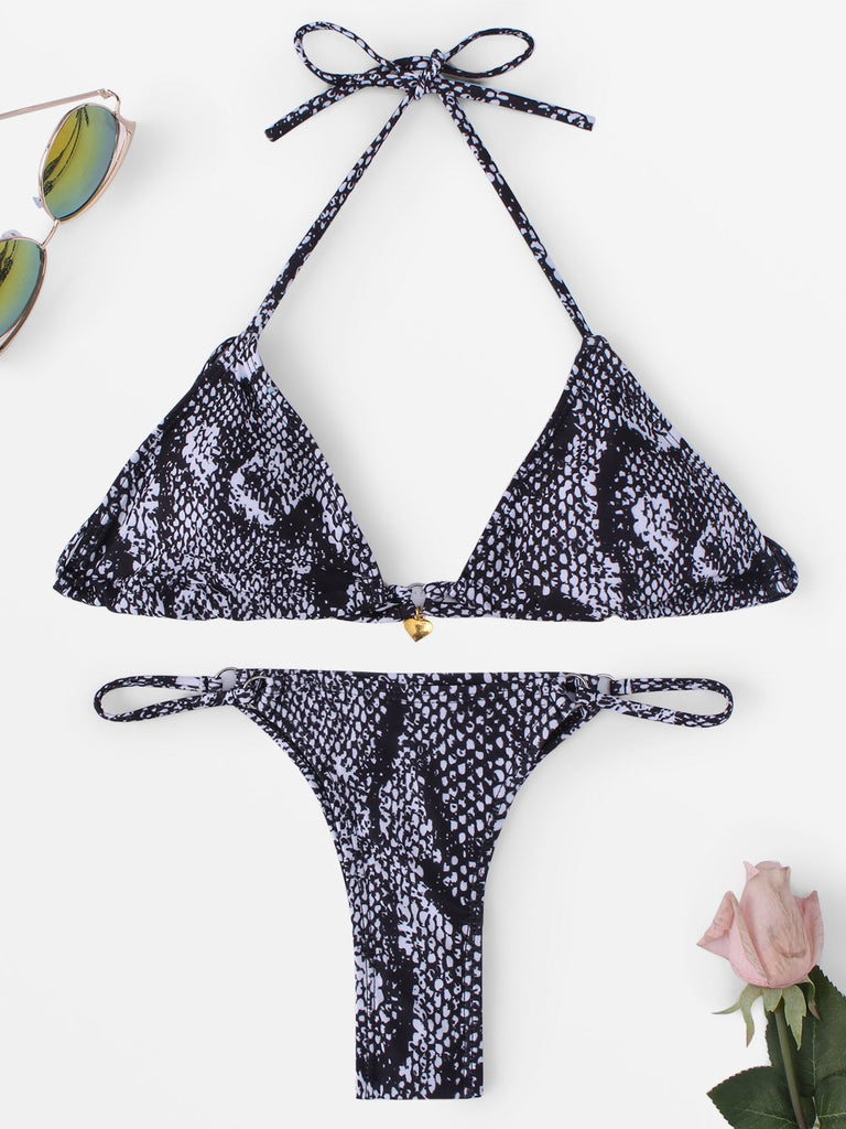 Halter Leopard Crossed Front Two Piece Bikinis