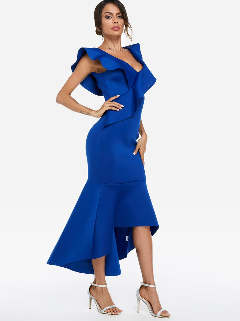 Ladies Blue Off The Shoulder Dresses