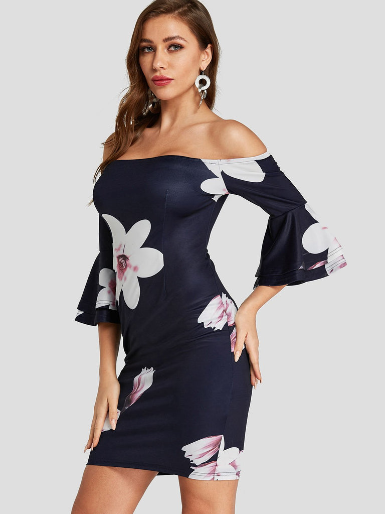 Ladies Navy Floral Dresses