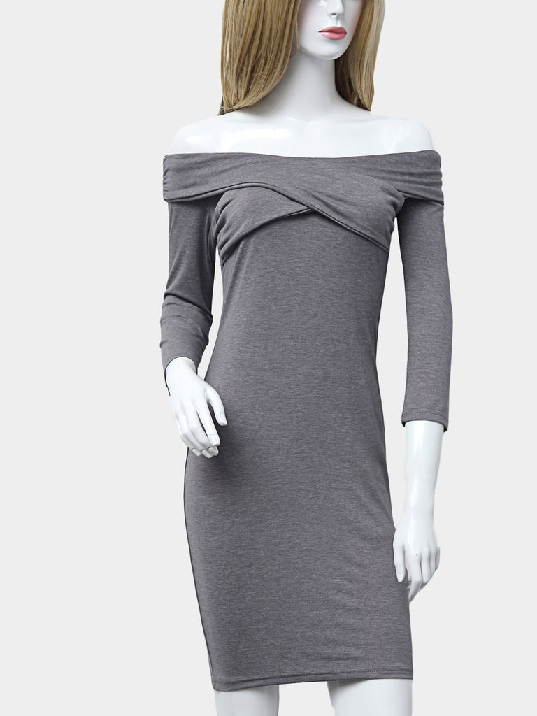 Womens Grey Off The Shoulder Dresses