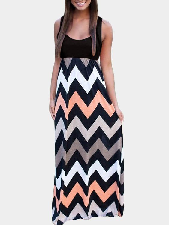 Round Neck Sleeveless Wave Maxi Dress