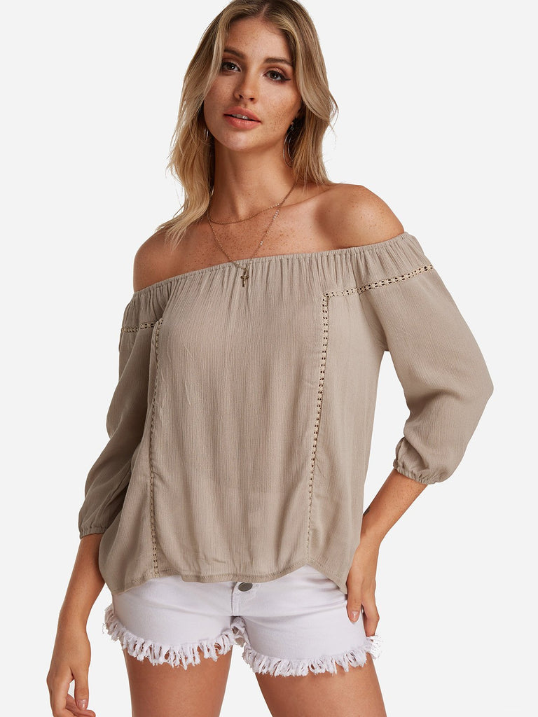 Off The Shoulder Hollow Long Sleeve Blouses
