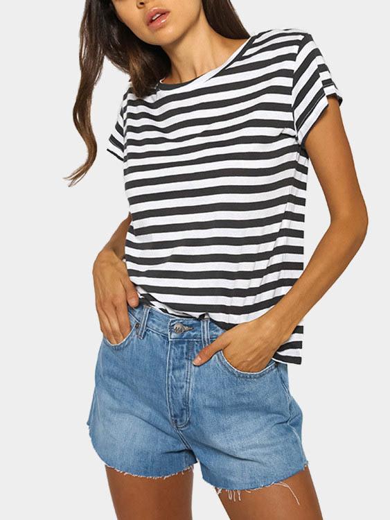 Round Neck Stripe Short Sleeve T-Shirt