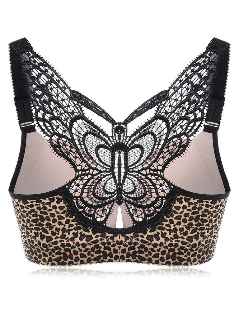 Butterfly Embroidered Wireless Gather Front Closure Bra