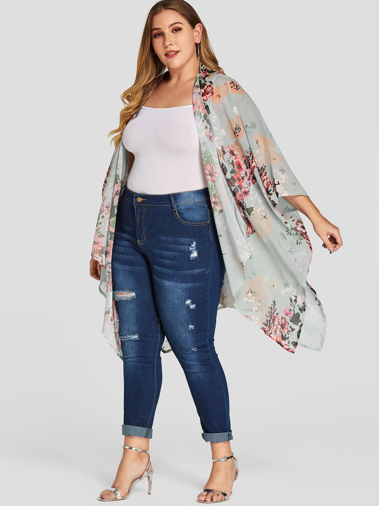 Floral Print Long Sleeve Oversized Tops